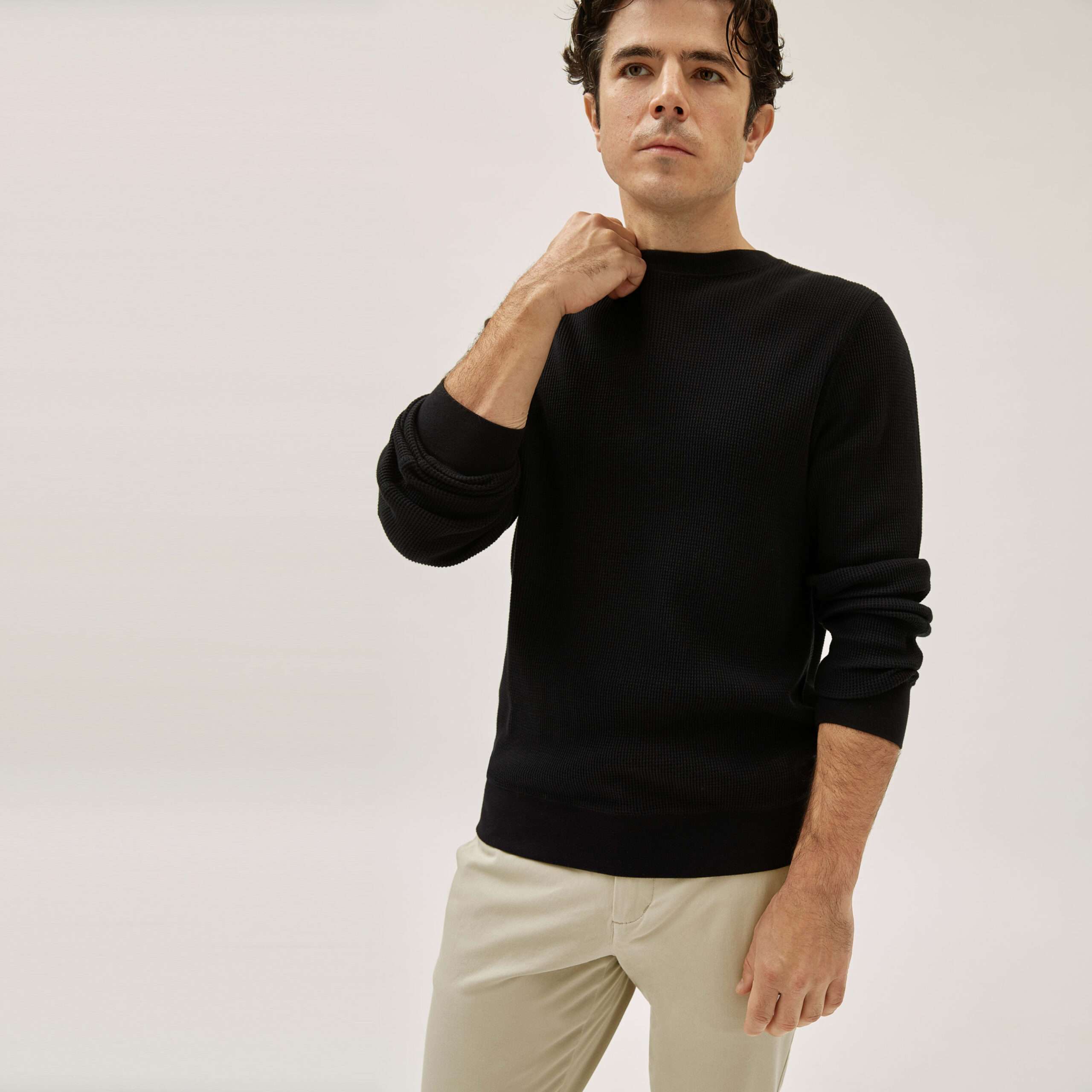 Men&#8217;s Waffle Long-Sleeve Crew T-Shirt by Everlane in Black