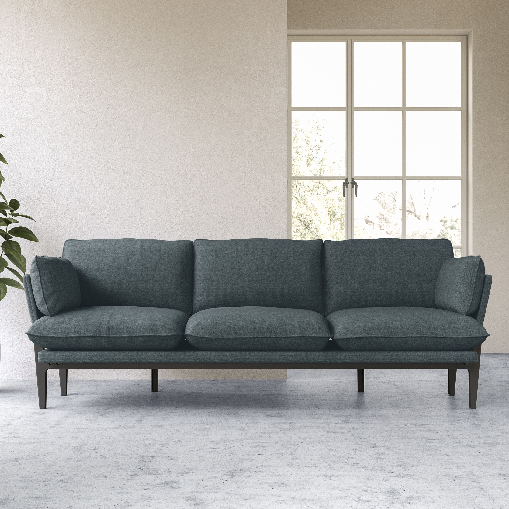 The Floyd Sofa, 3 Seater, Dark Blue, Wood Frame | Modern Sofas
