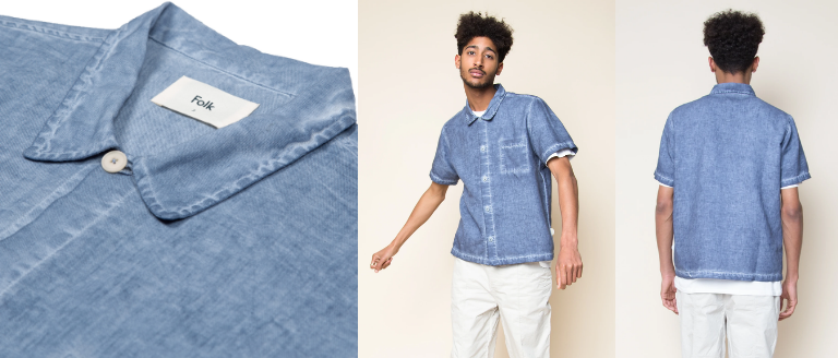 SOLID LINEN SHORT SLEEVE CAMP COLLAR SHIRT