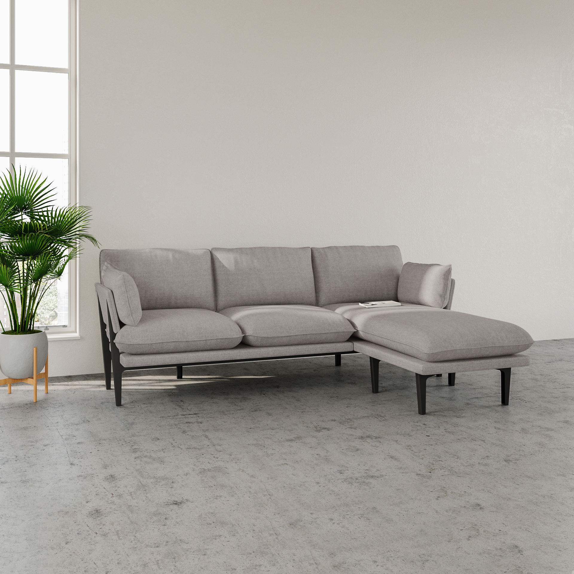 The Floyd Sofa, 3 Seater with chaise, Grey, Wood Frame | Modern Sofas