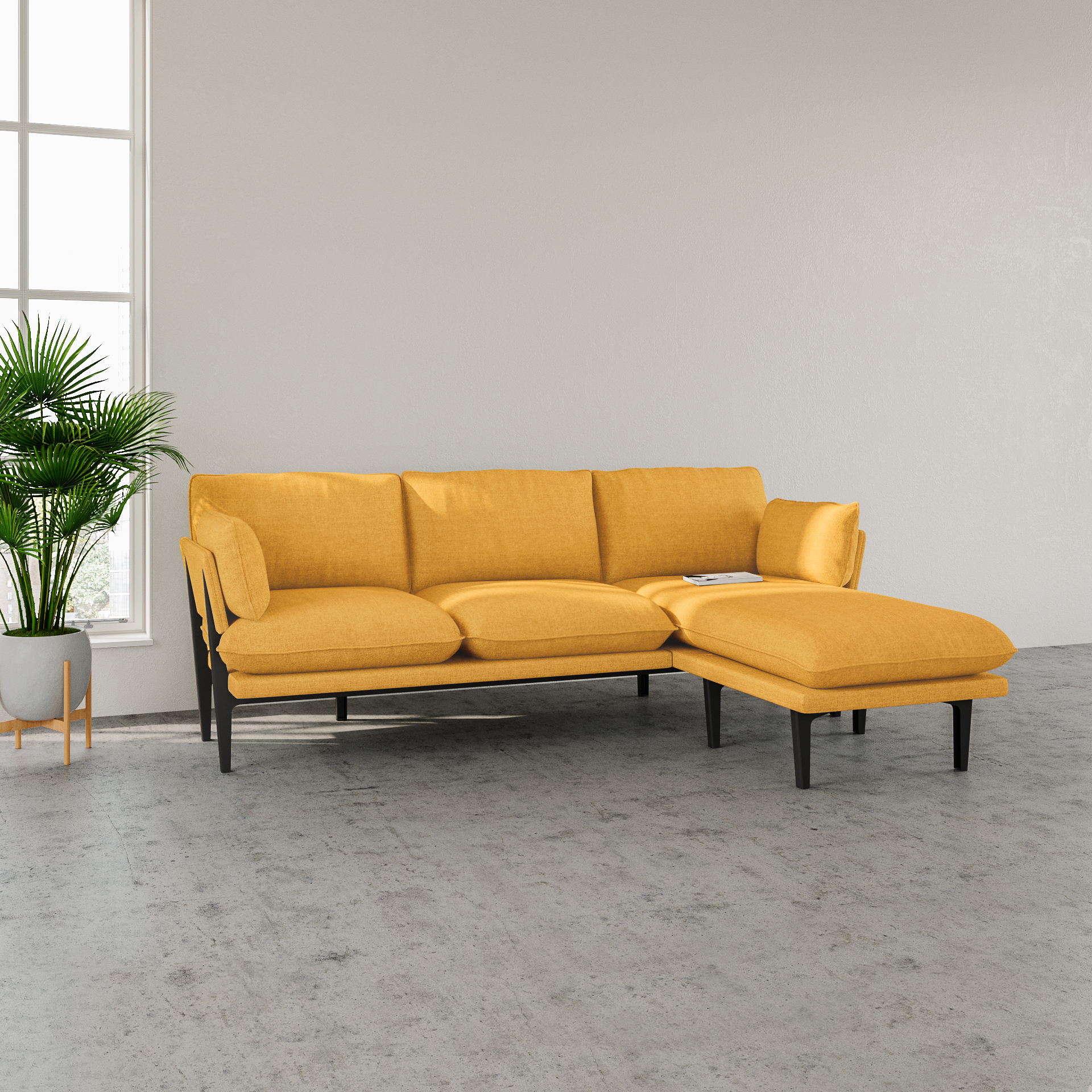 The Floyd Sofa, 3 Seater with chaise, Yellow, Wood Frame | Modern Sofas