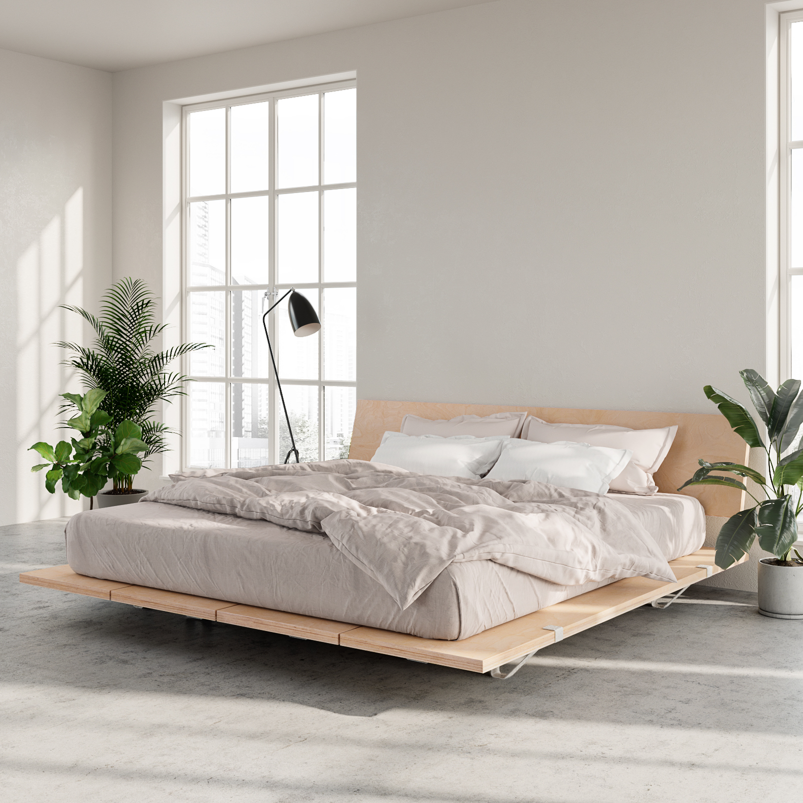 The Floyd Platform Bed, King, White, with Headboard
