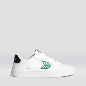 SALVAS White Leather Green Logo and Black Sneaker Men