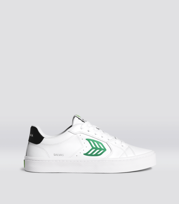 SALVAS White Leather Green Logo and Black Sneaker Men