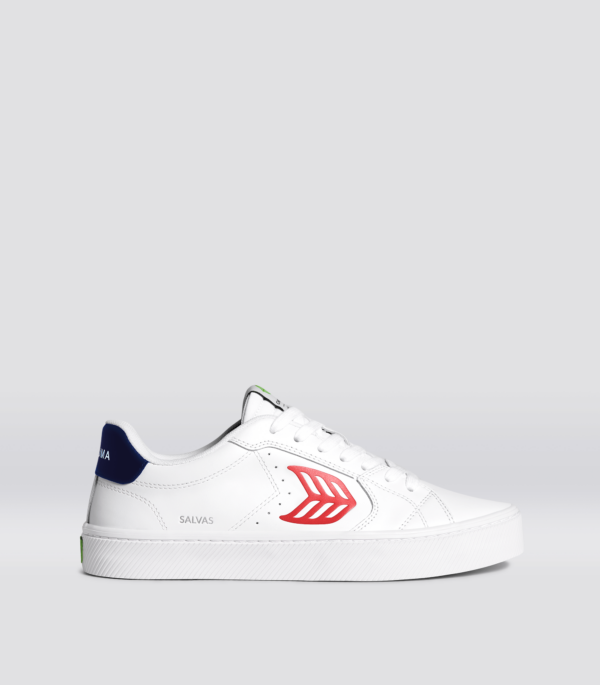 SALVAS White Leather Red Logo Navy Sneaker Men
