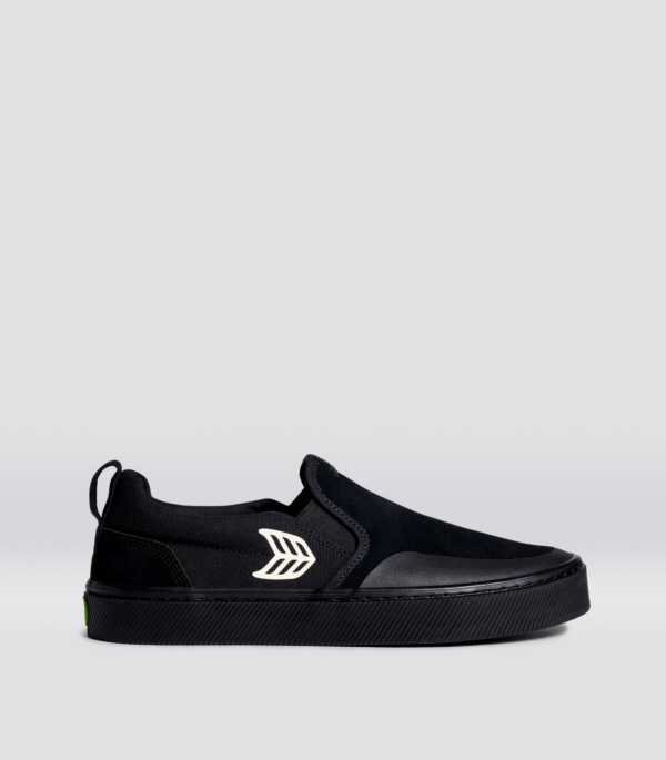 SLIP ON Skate PRO All Black Suede and Canvas Ivory Logo Sneaker Men