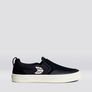 SLIP ON Skate PRO Black Suede and Canvas Ivory Logo Sneaker Men