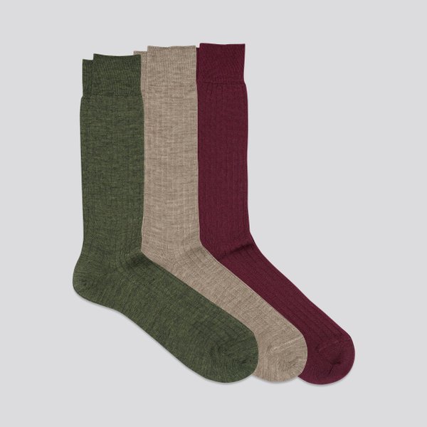 The Merino Sock 3-Pack Light Brown/Dark Green/Burgundy