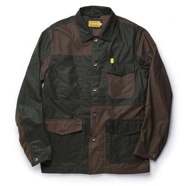 The Task Jacket in Waxed Khaki and Olive Patchwork