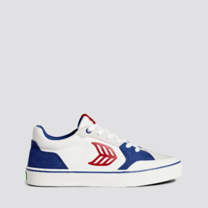 VALLELY Skate Mystery Blue Suede and Off-White Cordura Red Logo Sneaker Men