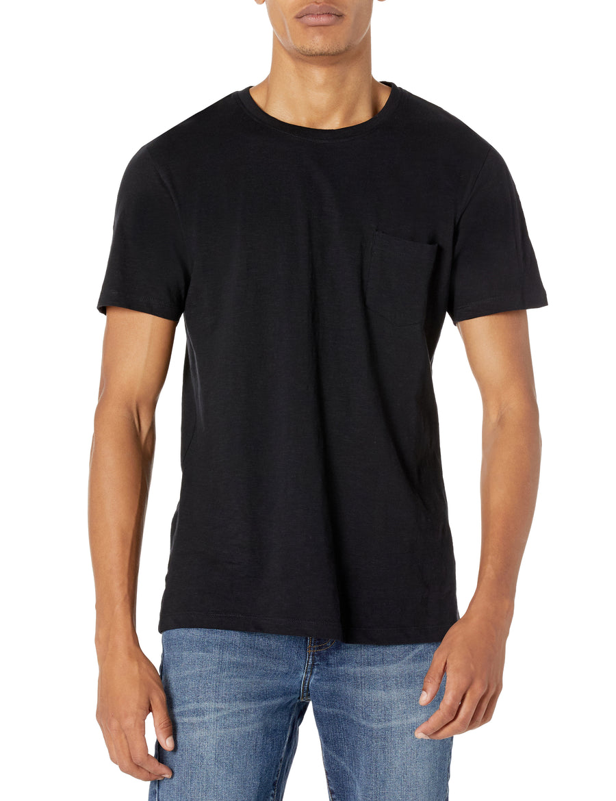 Men&#8217;s Black Lightweight Slub Crewneck Pocket T-Shirt