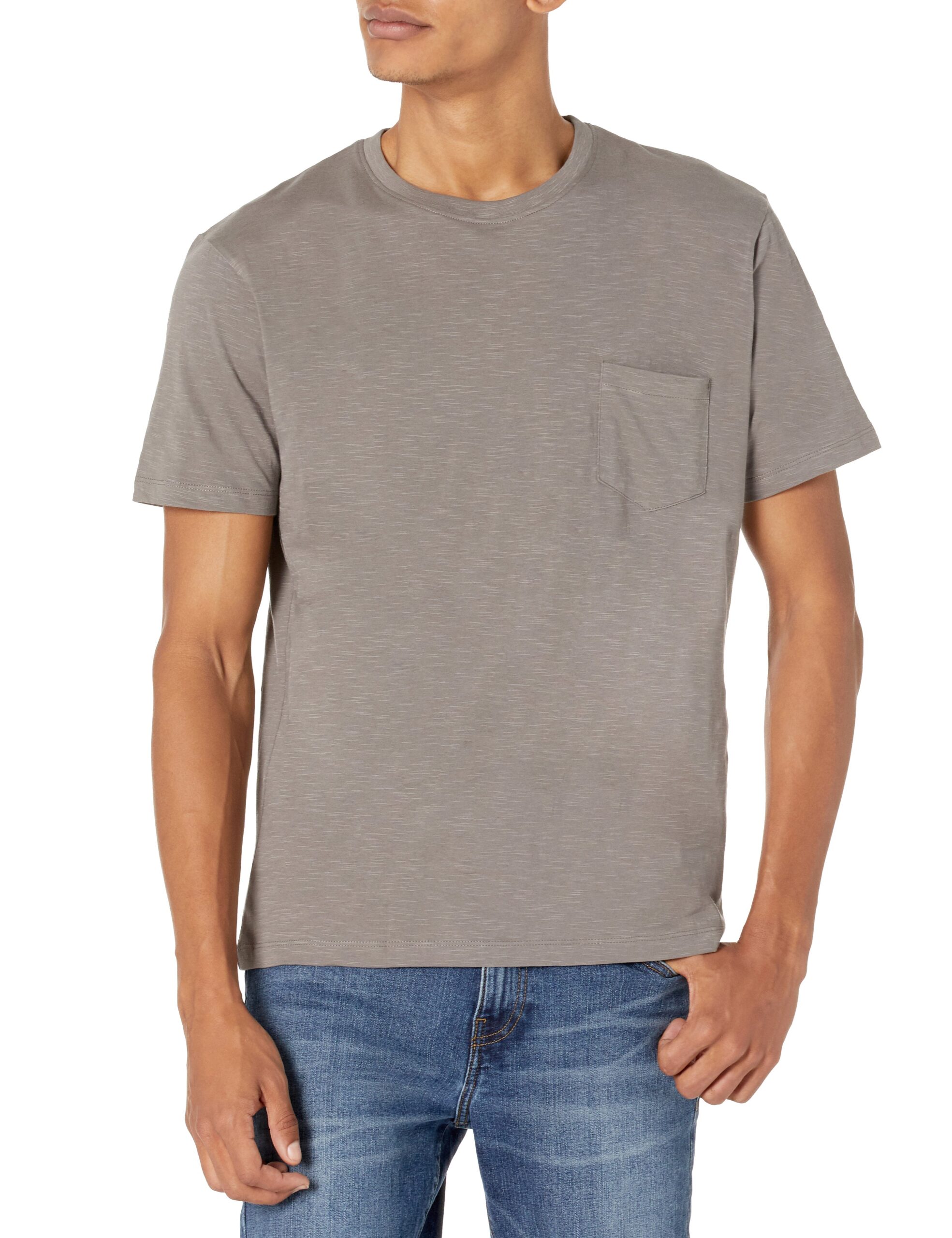Men&#8217;s Grey Lightweight Slub Crewneck Pocket T-Shirt