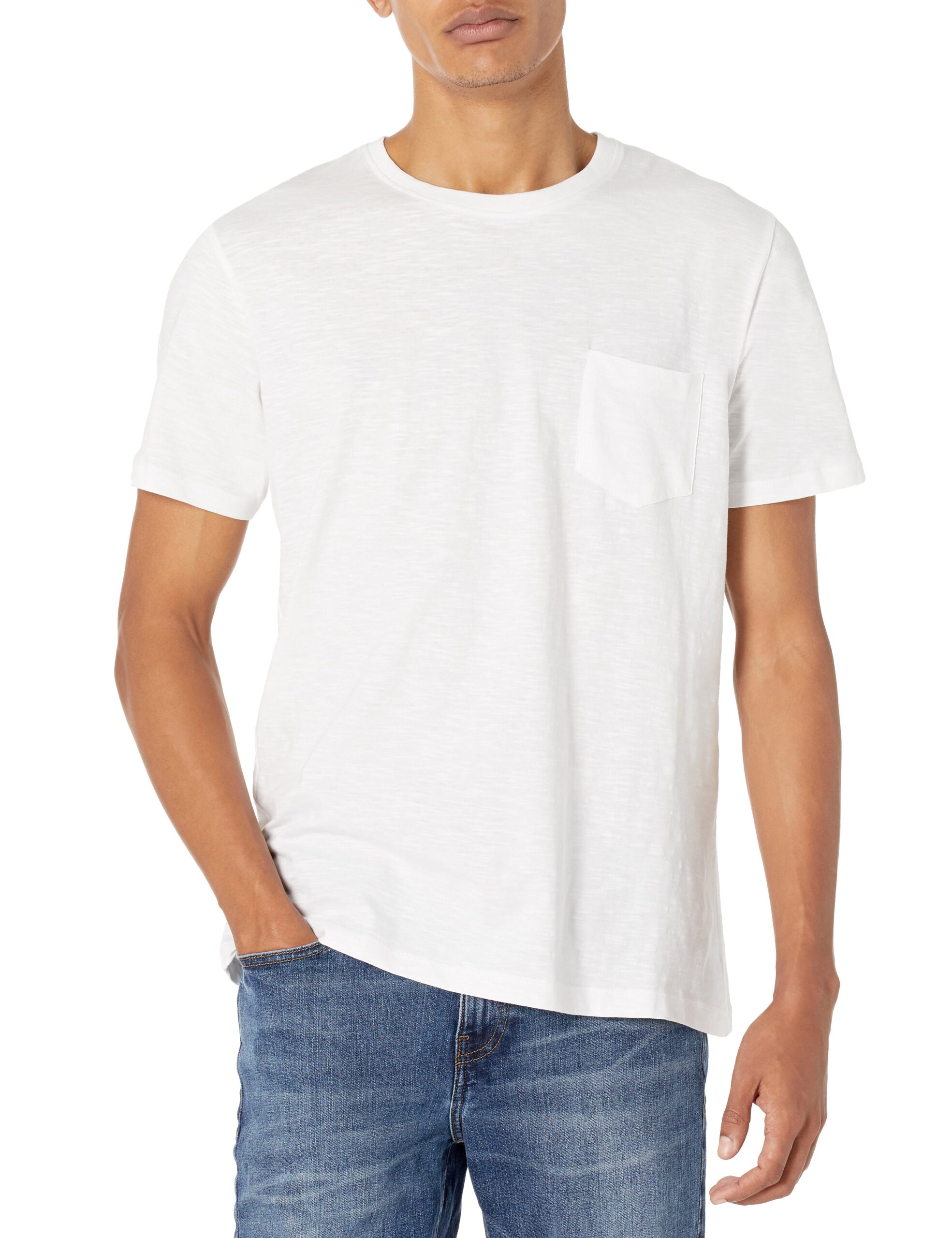 Men&#8217;s White Lightweight Slub Crewneck Pocket T-Shirt