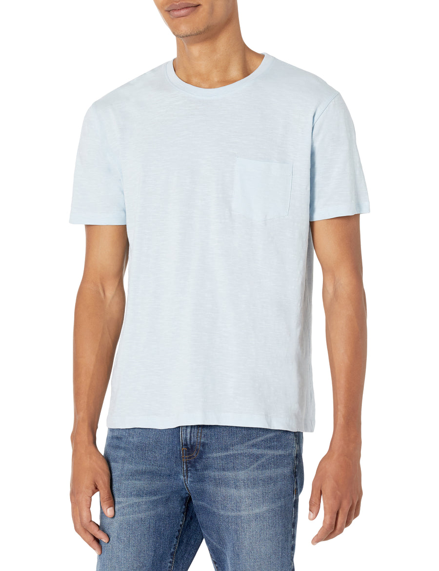 Light Blue Lightweight Slub Crewneck Pocket T-Shirt
