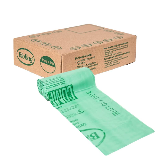 SUPERBIO 1.6 Gallon Compostable Handle Tie Garbage Bags, 50 Count