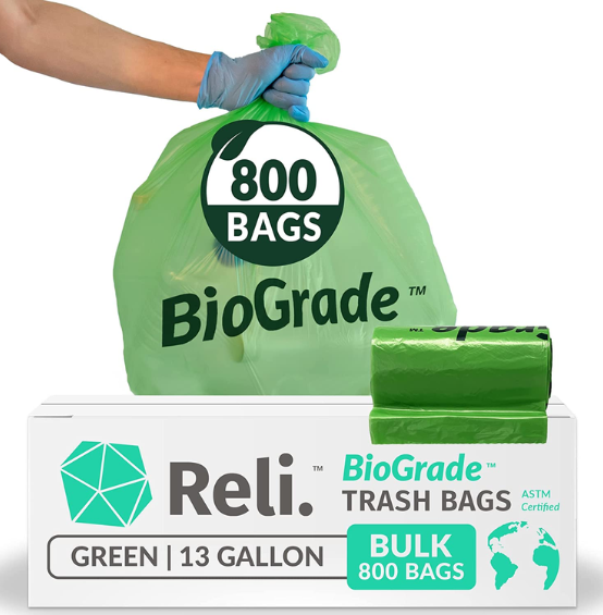 SUPERBIO 1.6 Gallon Compostable Handle Tie Garbage Bags Small