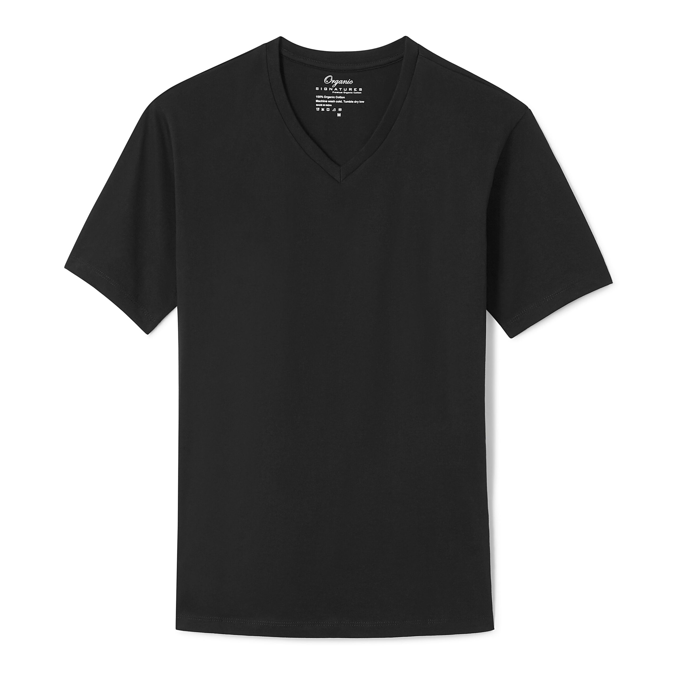 Black Cotton T-Shirt for Men &#8211; V-Neck Short Sleeve