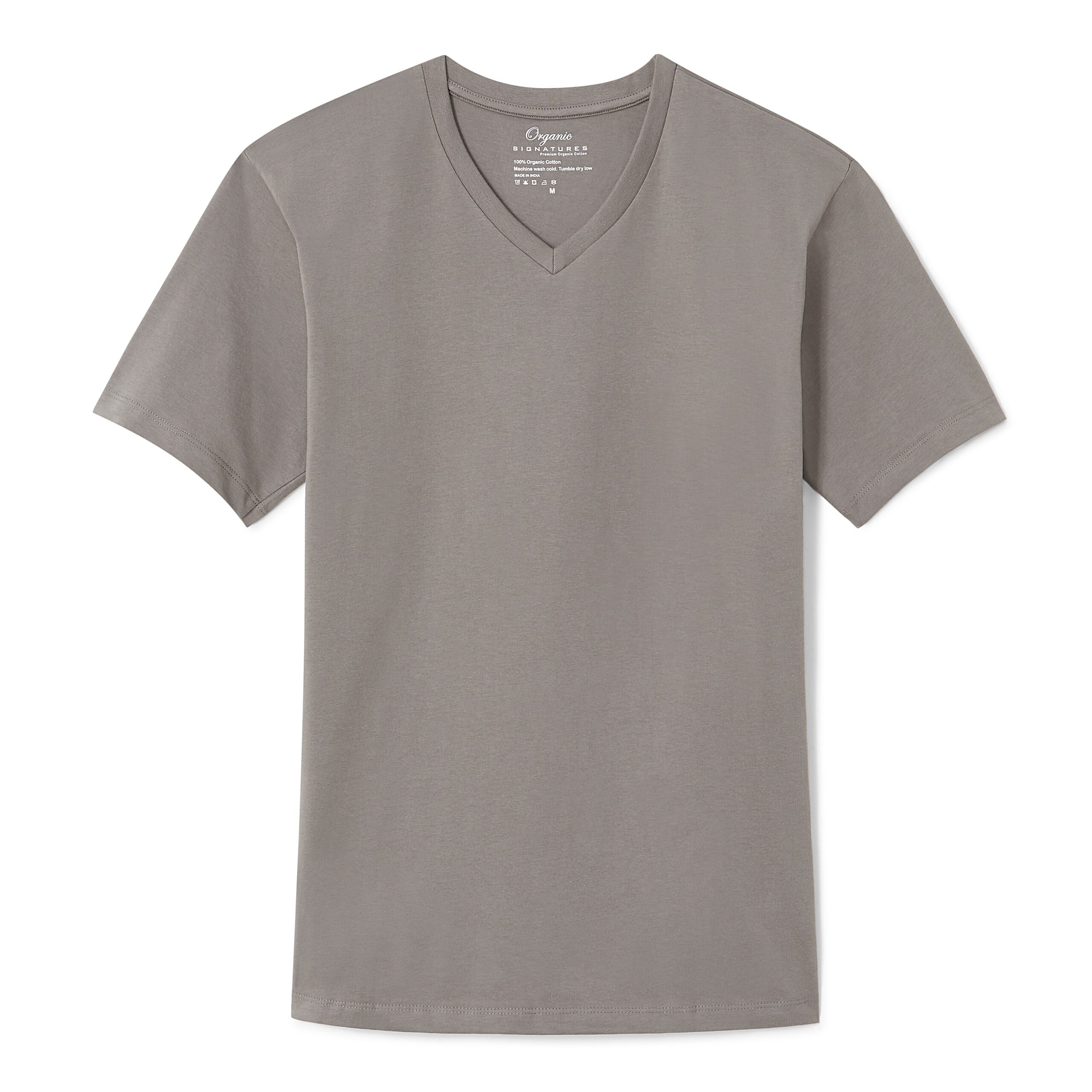 Grey Cotton T-Shirt for Men &#8211; V-Neck Short Sleeve