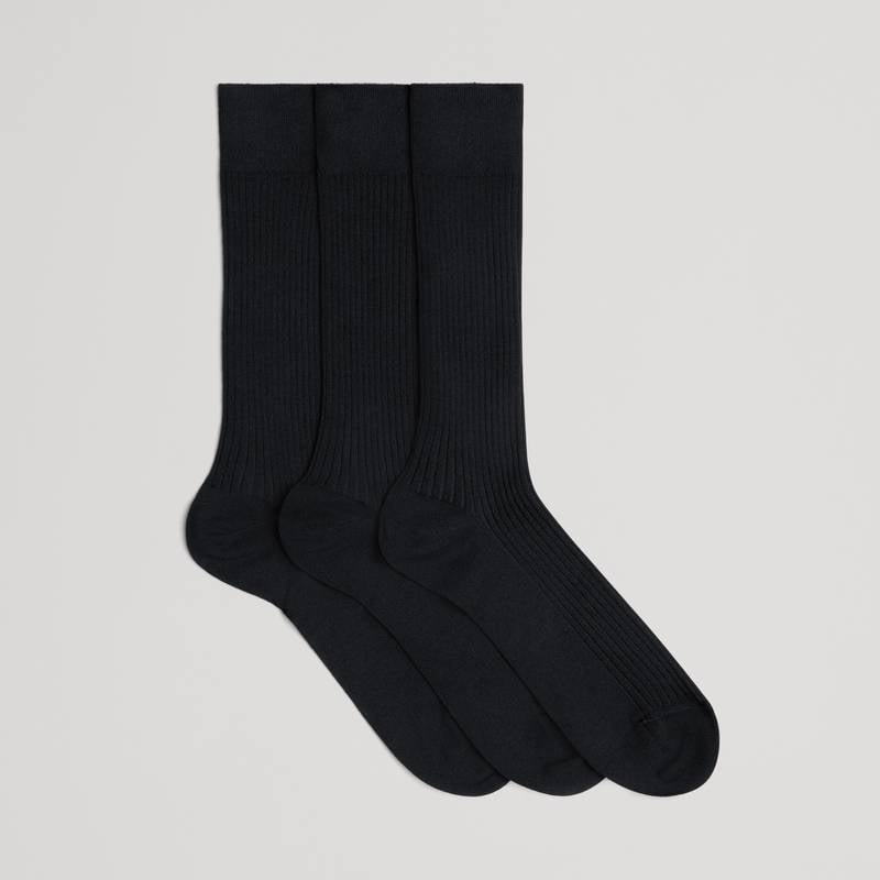 Ribbed Cotton Sock 3-Pack | Black
