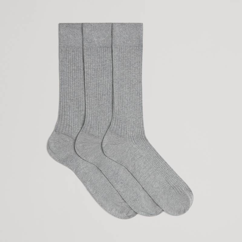 Ribbed Cotton Sock 3-Pack | Light Grey
