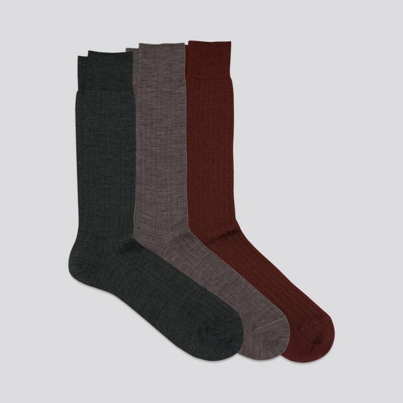 Merino Sock 3-Pack Light Brown/Dark Green/Burgundy| Light Brown,Dark Green,Burgundy