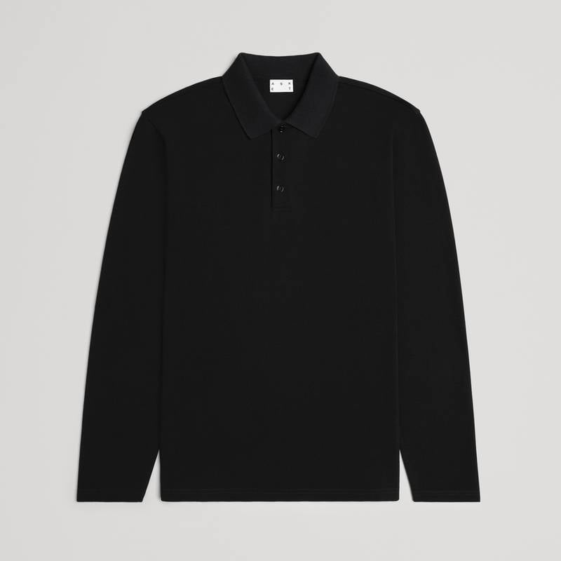 Long Sleeve Pique Polo | Black