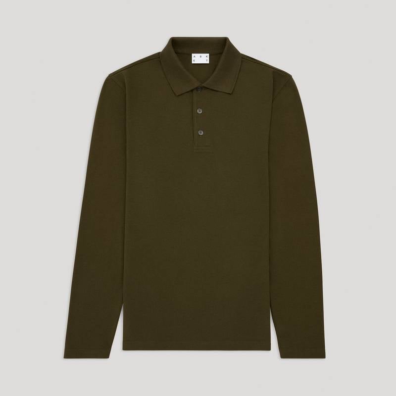 Long Sleeve Pique Polo | Khaki Green
