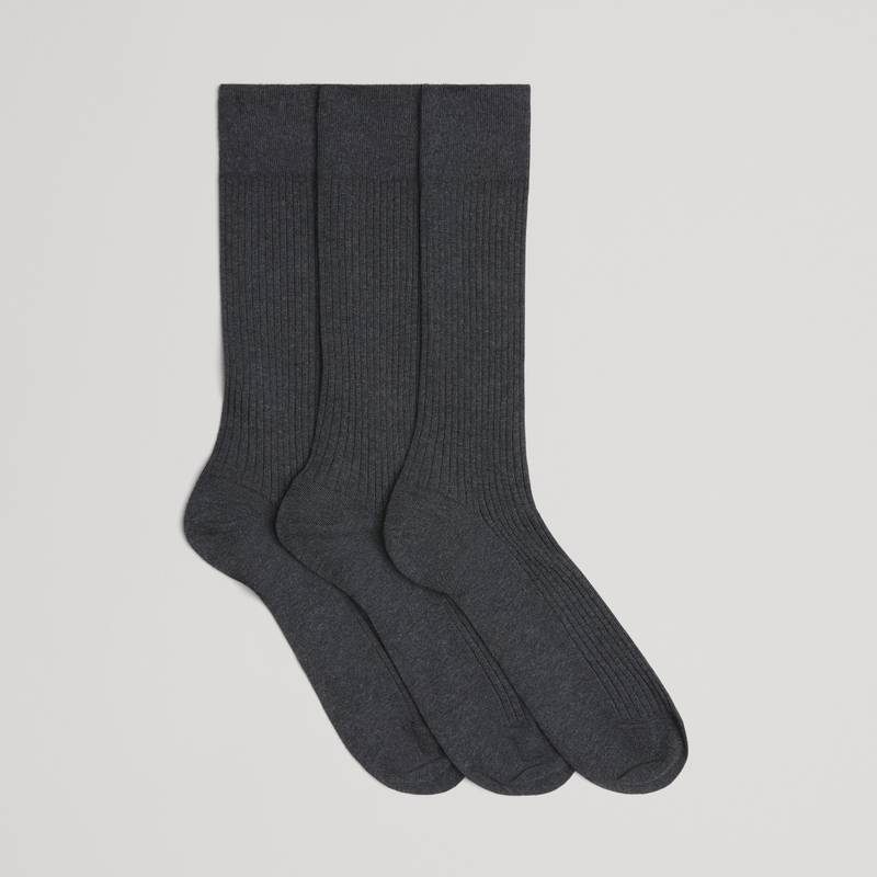 Ribbed Cotton Sock 3-Pack | Charcoal Melange