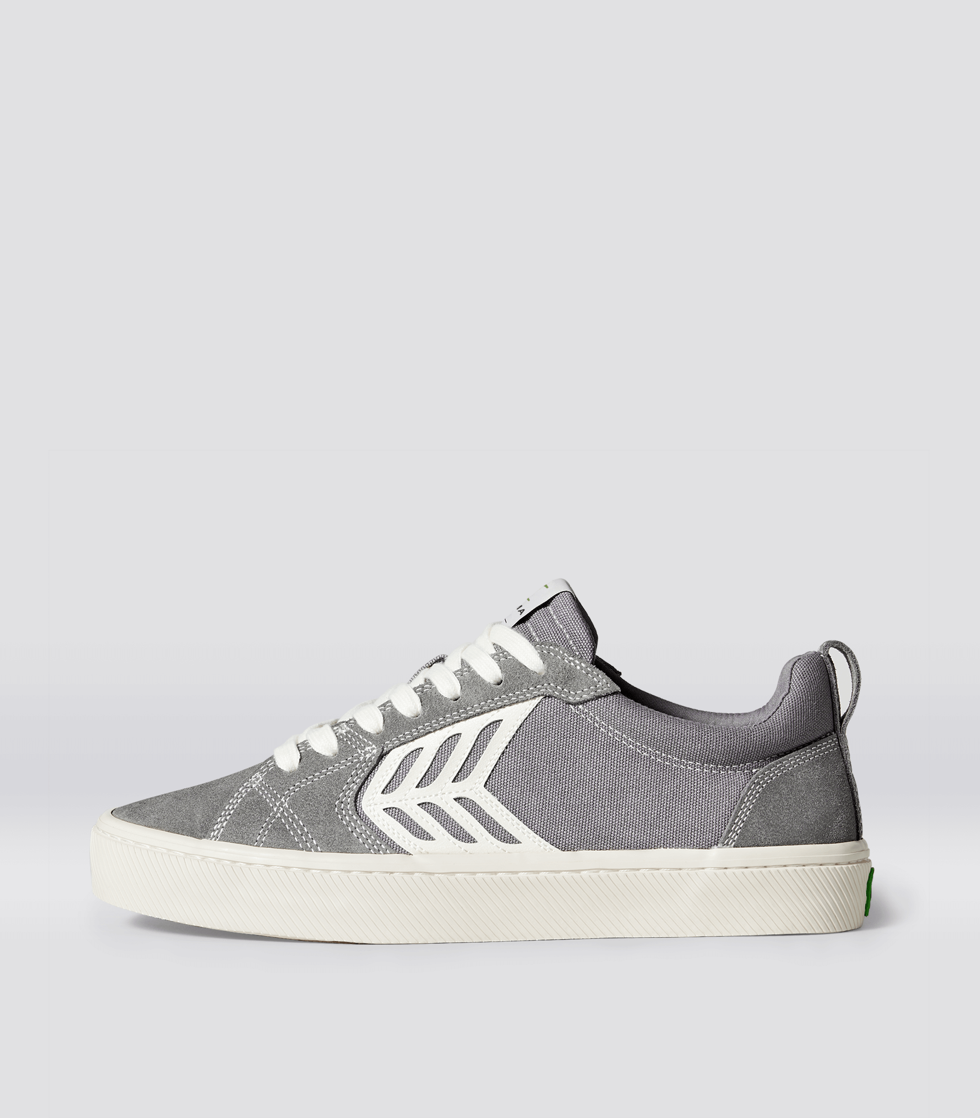 CATIBA PRO Low Charcoal Grey Suede and Canvas Contrast Thread Ivory Logo Sneaker Women Left