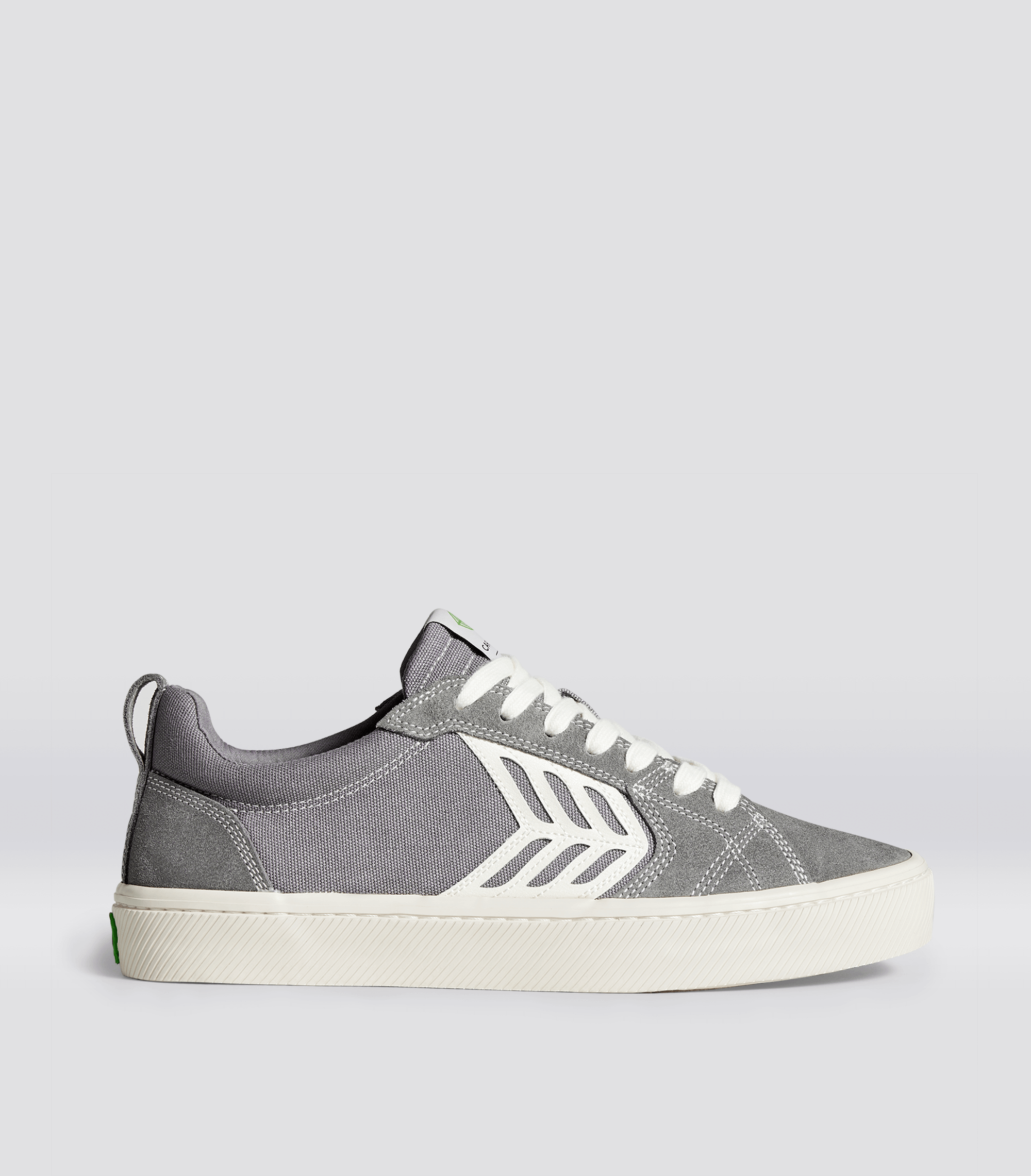 CATIBA PRO Low Charcoal Grey Suede and Canvas Contrast Thread Ivory Logo Sneaker Women Right